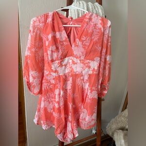Floral Long Sleeve Romper - Pink